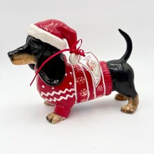 Blue Sky Dachshund Doxie Figurine Holiday Collection Santa Hat Christmas Decor